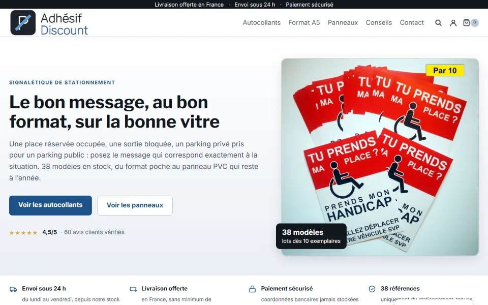 Capture d'écran du site Adhésif Discount