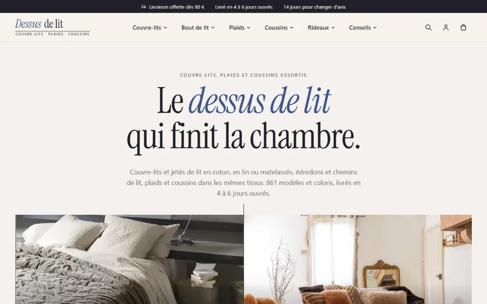 Capture d'écran du site Dessus de lit