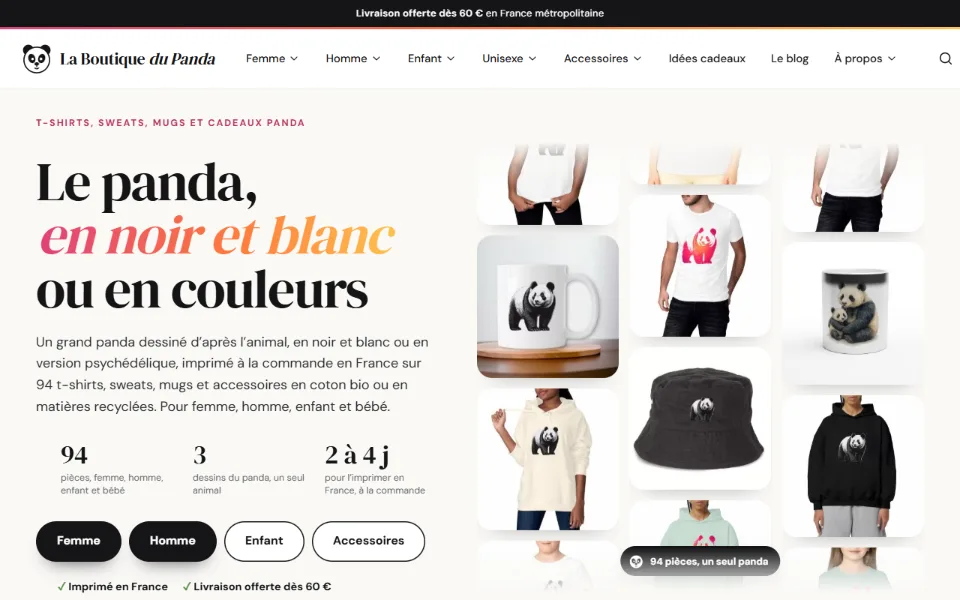 Capture d'écran du site La Boutique du Panda