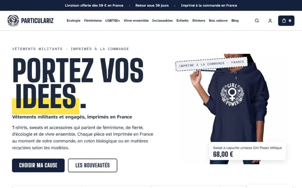 Capture d'écran du site Particulariz